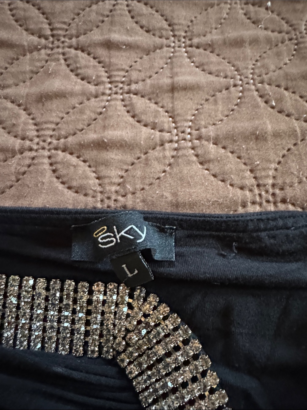 Sky Black Strapless Dress with Rhinestone V Detail - Picture 2 of 5